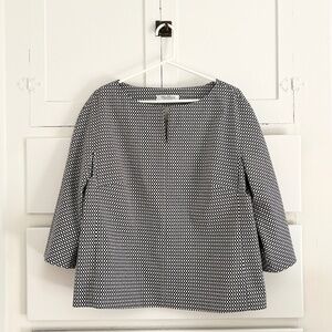 MaxMara Elegant Round Neck Long Sleeve Blouse w/ Mini Check Pattern Size Medium